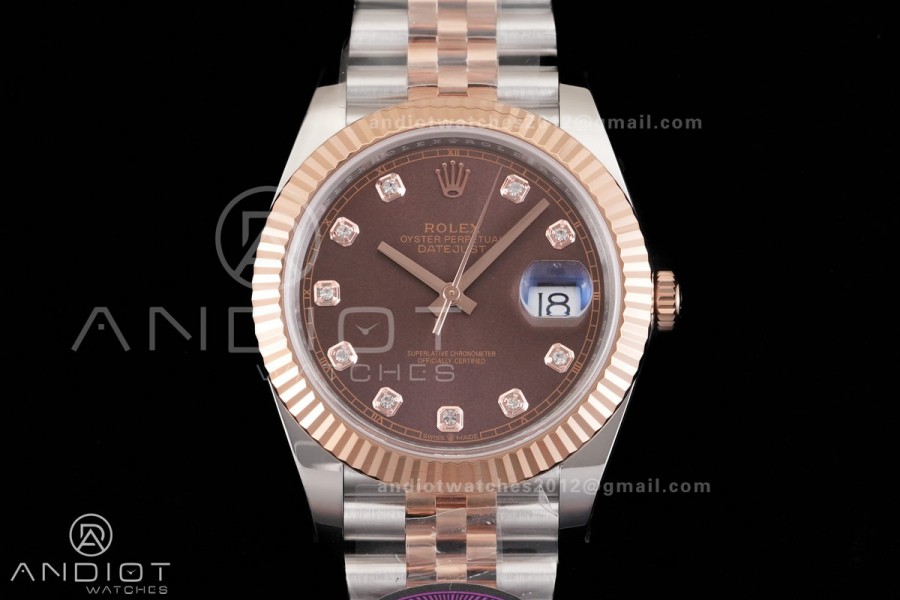 DateJust 41 126331 SS/RG RCF 1:1 Best Edition 904L Steel Brown Diamonds Dial on SS/RG Jubilee Bracelet RC3235
