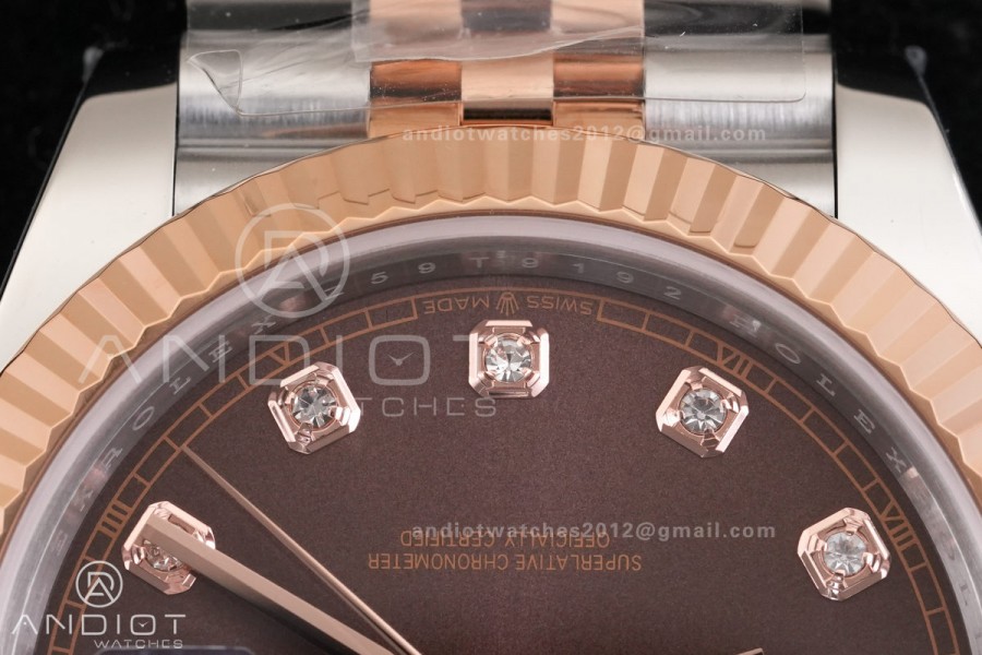 DateJust 41 126331 SS/RG RCF 1:1 Best Edition 904L Steel Brown Diamonds Dial on SS/RG Jubilee Bracelet RC3235