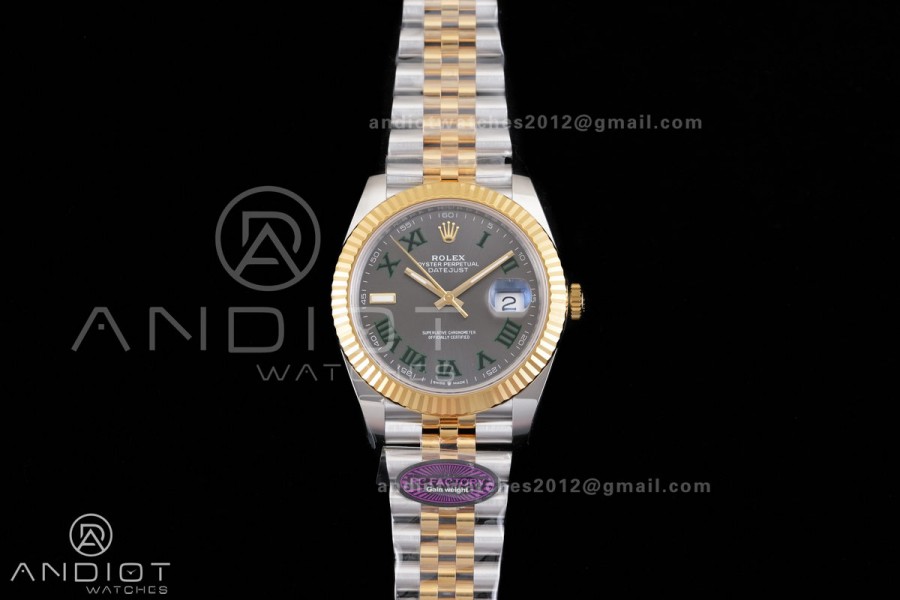 DateJust 41 126333 RCF 1:1 Best Edition 904L Steel Gray Dial Green Roman on Jubilee Bracelet RC3235