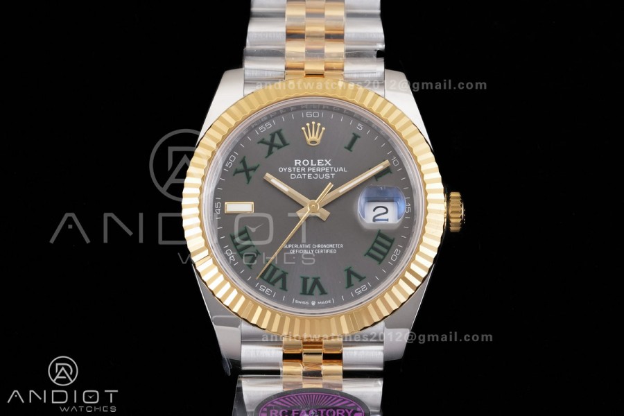 DateJust 41 126333 RCF 1:1 Best Edition 904L Steel Gray Dial Green Roman on Jubilee Bracelet RC3235