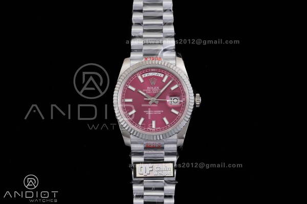 Day Date 128239 Gain Weight QF 1:1 Best Edition Cherry Red Dial Stick Marker On President Bracelet VR3255