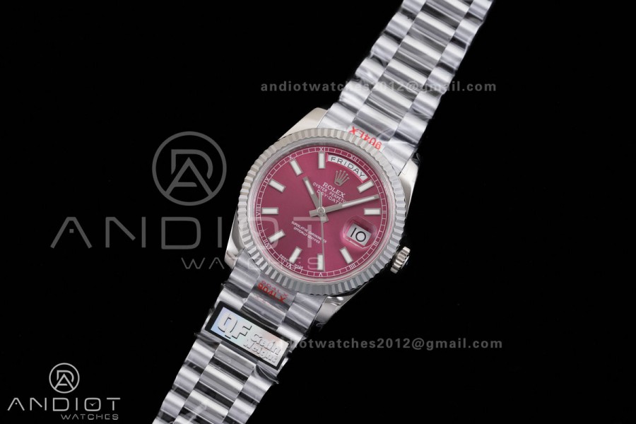 Day Date 128239 Gain Weight QF 1:1 Best Edition Cherry Red Dial Stick Marker On President Bracelet VR3255