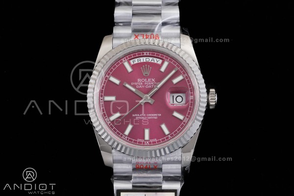 Day Date 128239 Gain Weight QF 1:1 Best Edition Cherry Red Dial Stick Marker On President Bracelet VR3255