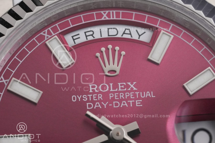 Day Date 128239 Gain Weight QF 1:1 Best Edition Cherry Red Dial Stick Marker On President Bracelet VR3255