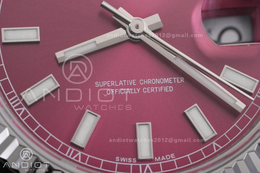 Day Date 128239 Gain Weight QF 1:1 Best Edition Cherry Red Dial Stick Marker On President Bracelet VR3255