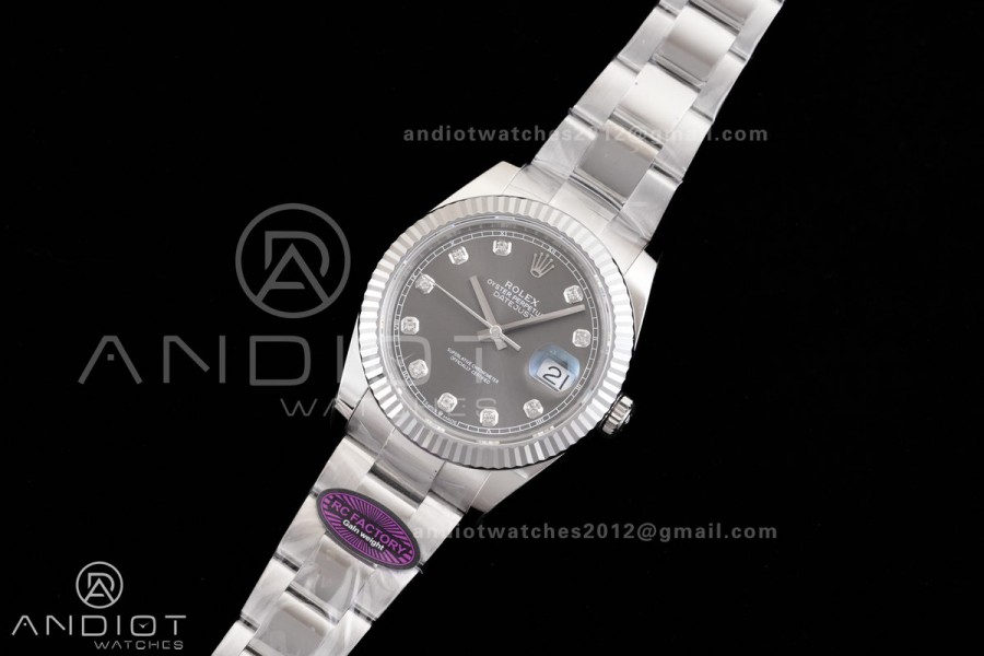 DateJust 41 126334 RCF 1:1 Best Edition 904L Steel Grey Diamonds Dial on Oyster Bracelet RC3235