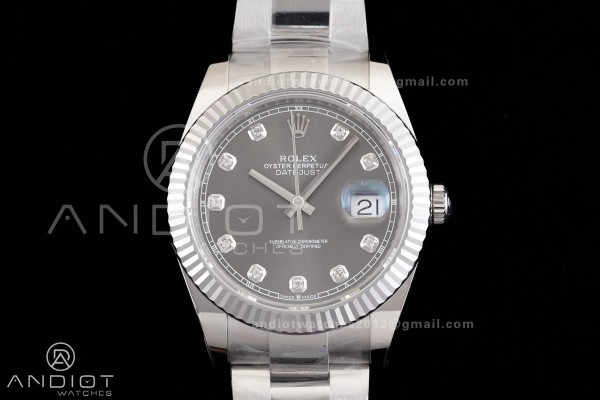 DateJust 41 126334 RCF 1:1 Best Edition 904L Steel Grey Diamonds Dial on Oyster Bracelet RC3235