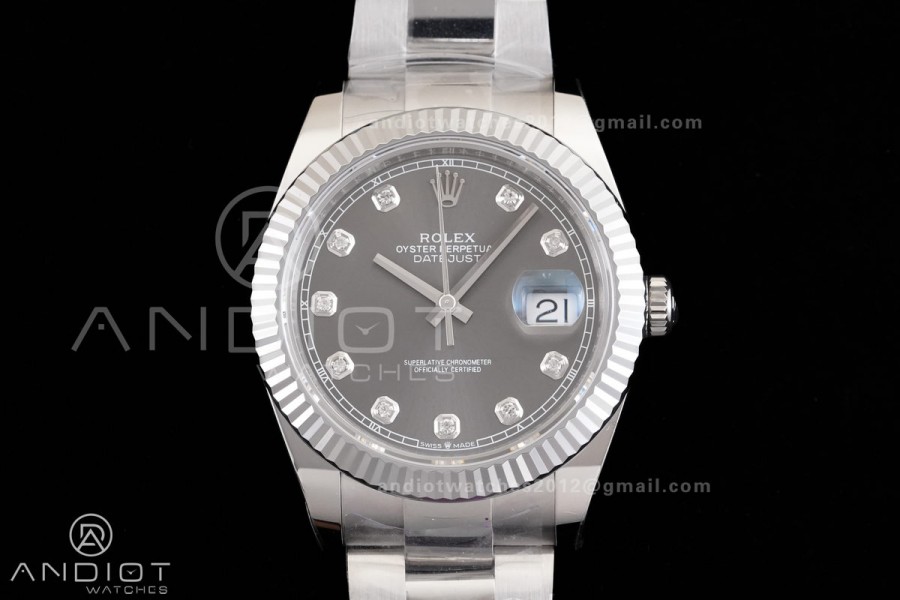 DateJust 41 126334 RCF 1:1 Best Edition 904L Steel Grey Diamonds Dial on Oyster Bracelet RC3235