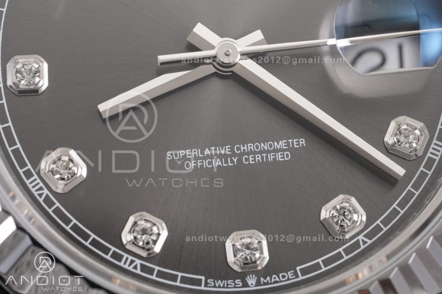 DateJust 41 126334 RCF 1:1 Best Edition 904L Steel Grey Diamonds Dial on Oyster Bracelet RC3235
