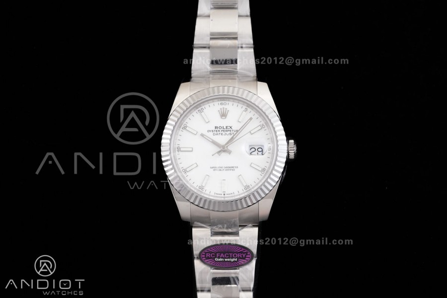 DateJust 41 126334 RCF 1:1 Best Edition 904L Steel White Stick Dial on Oyster Bracelet RC3235
