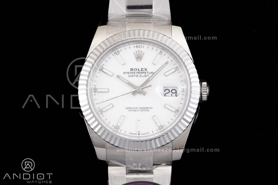 DateJust 41 126334 RCF 1:1 Best Edition 904L Steel White Stick Dial on Oyster Bracelet RC3235