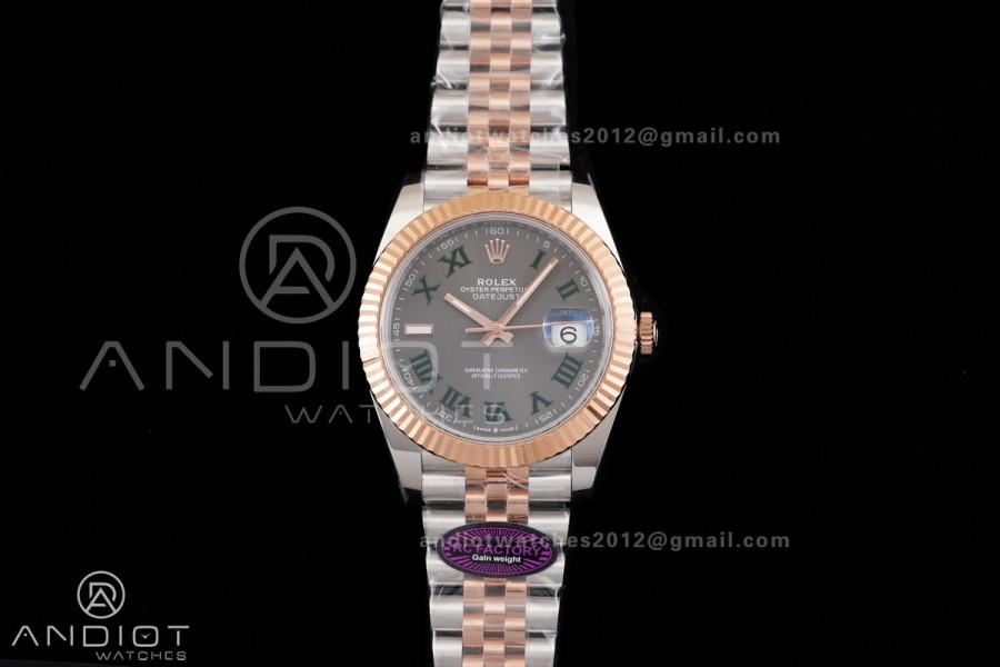 DateJust 41 126331 SS/RG RCF 1:1 Best Edition 904L Steel Gray Dial Green Roman on SS/RG Jubilee Bracelet RC3235