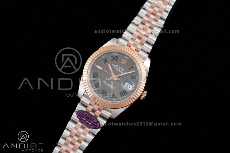 DateJust 41 126331 SS/RG RCF 1:1 Best Edition 904L Steel Gray Dial Green Roman on SS/RG Jubilee Bracelet RC3235