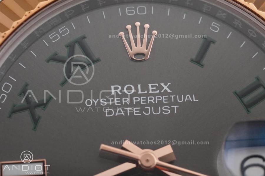 DateJust 41 126331 SS/RG RCF 1:1 Best Edition 904L Steel Gray Dial Green Roman on SS/RG Jubilee Bracelet RC3235