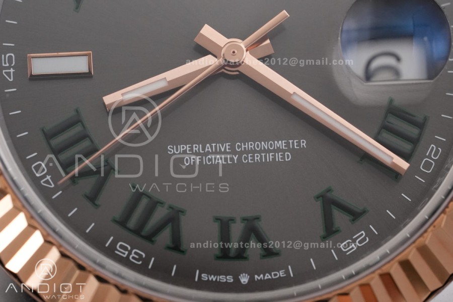 DateJust 41 126331 SS/RG RCF 1:1 Best Edition 904L Steel Gray Dial Green Roman on SS/RG Jubilee Bracelet RC3235