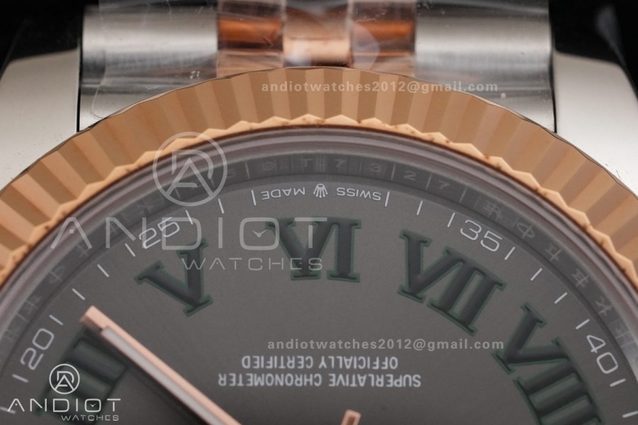 DateJust 41 126331 SS/RG RCF 1:1 Best Edition 904L Steel Gray Dial Green Roman on SS/RG Jubilee Bracelet RC3235