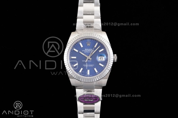 DateJust 41 126334 RCF 1:1 Best Edition 904L Steel Blue Stick Dial on Oyster Bracelet RC3235