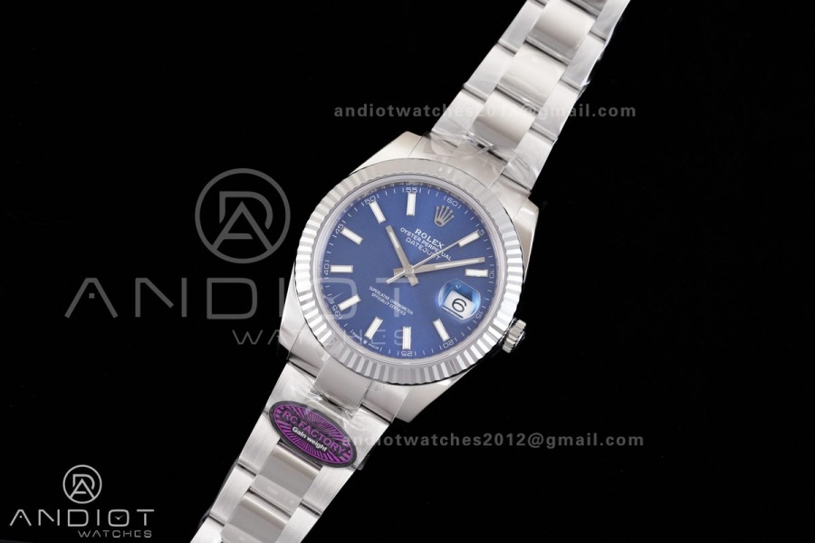 DateJust 41 126334 RCF 1:1 Best Edition 904L Steel Blue Stick Dial on Oyster Bracelet RC3235