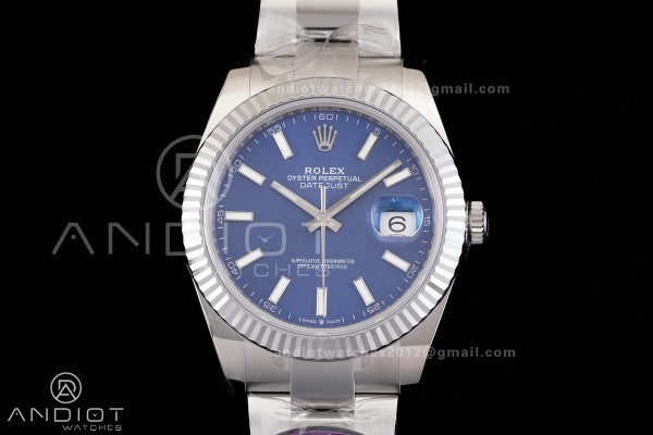DateJust 41 126334 RCF 1:1 Best Edition 904L Steel Blue Stick Dial on Oyster Bracelet RC3235