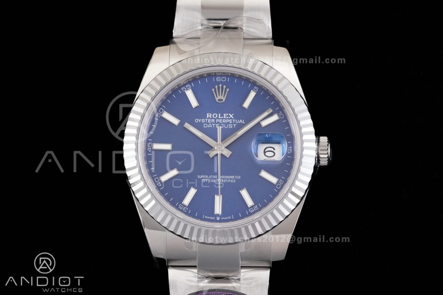 DateJust 41 126334 RCF 1:1 Best Edition 904L Steel Blue Stick Dial on Oyster Bracelet RC3235