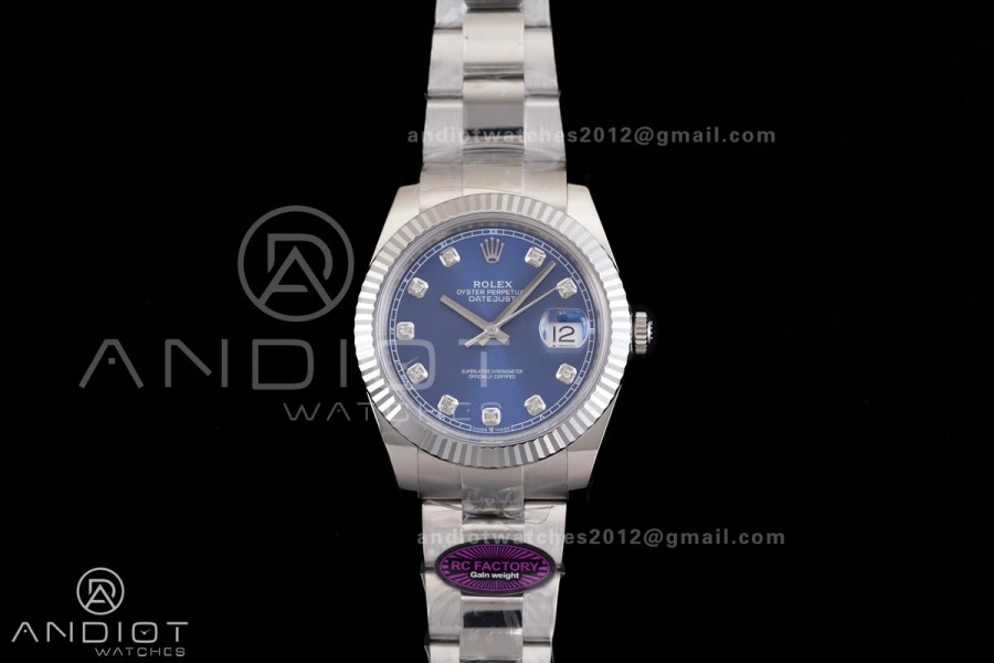 DateJust 41 126334 RCF 1:1 Best Edition 904L Steel Blue Diamonds Dial on Oyster Bracelet RC3235