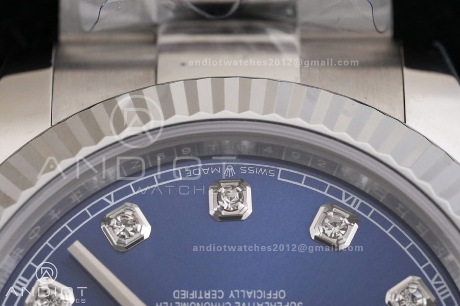 DateJust 41 126334 RCF 1:1 Best Edition 904L Steel Blue Diamonds Dial on Oyster Bracelet RC3235