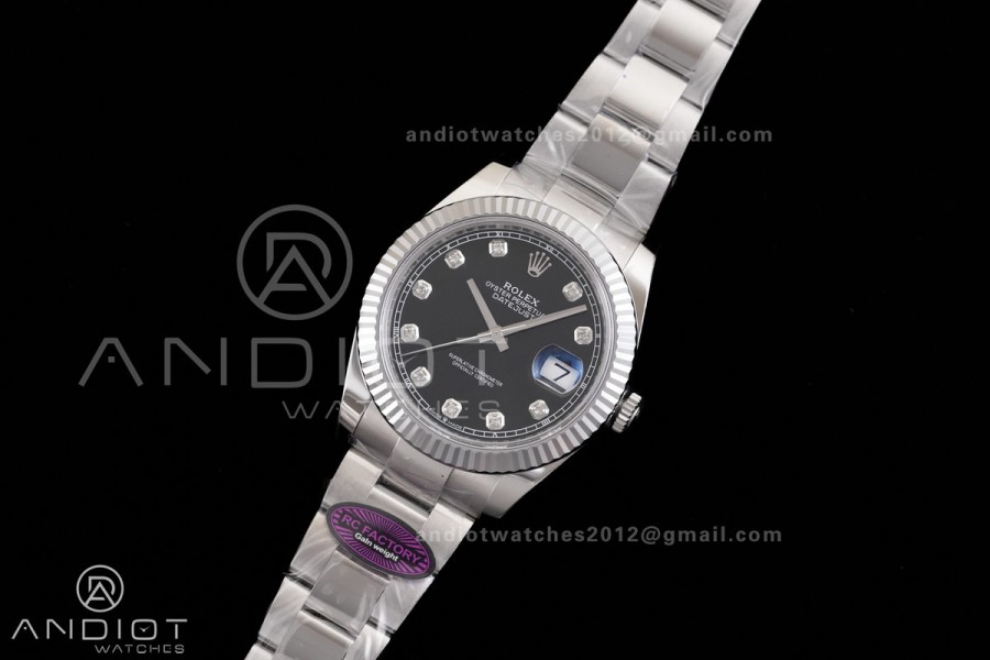 DateJust 41 126334 RCF 1:1 Best Edition 904L Steel Black Diamonds Dial on Oyster Bracelet RC3235