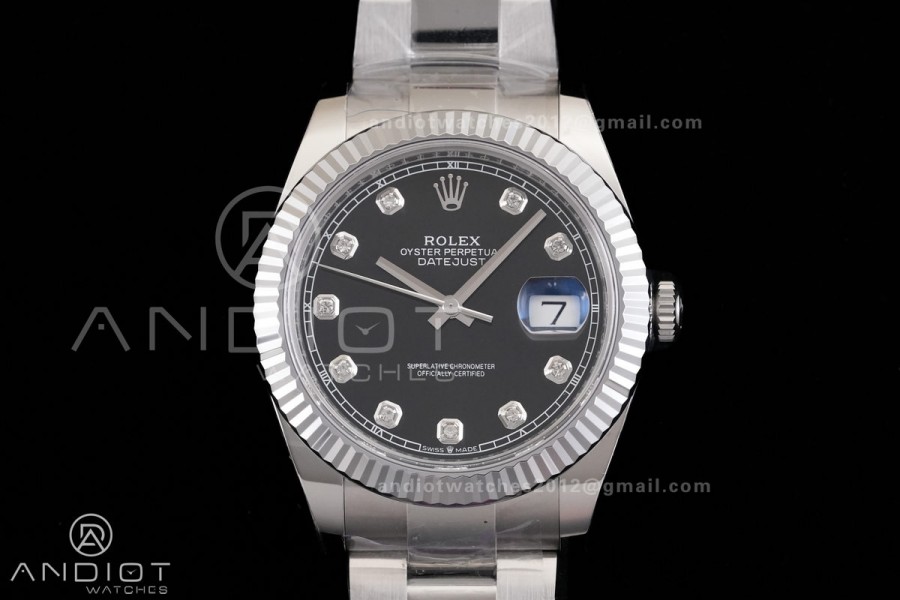 DateJust 41 126334 RCF 1:1 Best Edition 904L Steel Black Diamonds Dial on Oyster Bracelet RC3235