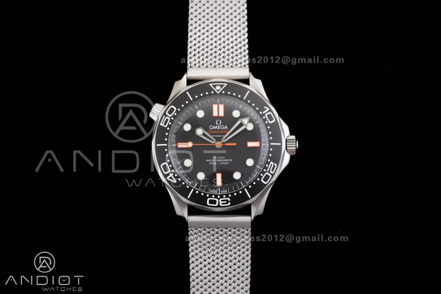 Seamaster 300M Diver SS VSF 1:1 Best Edition Black/Orange Dial on SS Mesh Bracelet VS8806 Super Clone