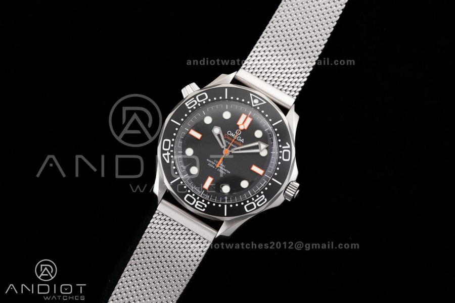 Seamaster 300M Diver SS VSF 1:1 Best Edition Black/Orange Dial on SS Mesh Bracelet VS8806 Super Clone