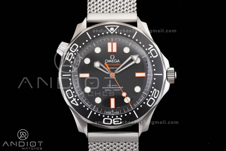 Seamaster 300M Diver SS VSF 1:1 Best Edition Black/Orange Dial on SS Mesh Bracelet VS8806 Super Clone