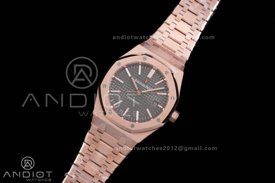 Royal Oak 41mm 15400 RG APSF 1:1 Best Edition Grey Textured Dial on RG Bracelet SA3120 Super Clone V3