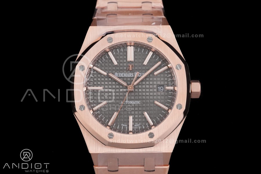 Royal Oak 41mm 15400 RG APSF 1:1 Best Edition Grey Textured Dial on RG Bracelet SA3120 Super Clone V3