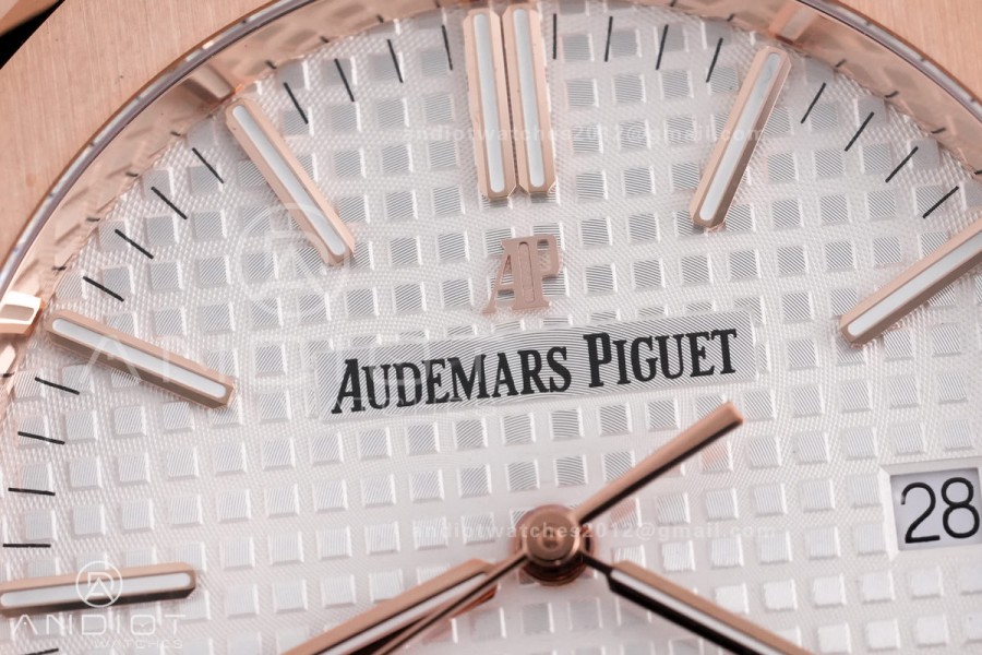 Royal Oak 41mm 15400 RG APSF 1:1 Best Edition White Textured Dial on RG Bracelet SA3120 Super Clone V3