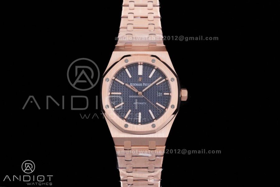 Royal Oak 41mm 15400 RG APSF 1:1 Best Edition Blue Textured Dial on RG Bracelet SA3120 Super Clone V3