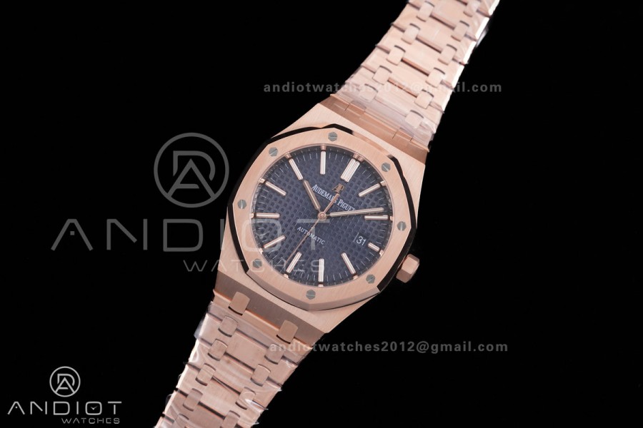 Royal Oak 41mm 15400 RG APSF 1:1 Best Edition Blue Textured Dial on RG Bracelet SA3120 Super Clone V3