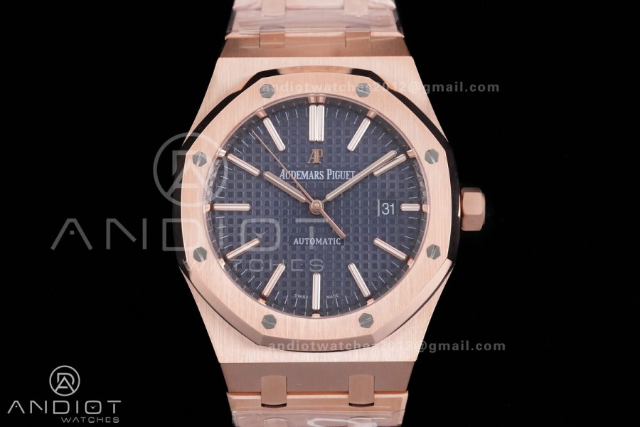 Royal Oak 41mm 15400 RG APSF 1:1 Best Edition Blue Textured Dial on RG Bracelet SA3120 Super Clone V3