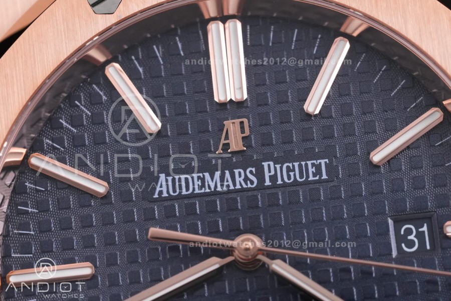 Royal Oak 41mm 15400 RG APSF 1:1 Best Edition Blue Textured Dial on RG Bracelet SA3120 Super Clone V3