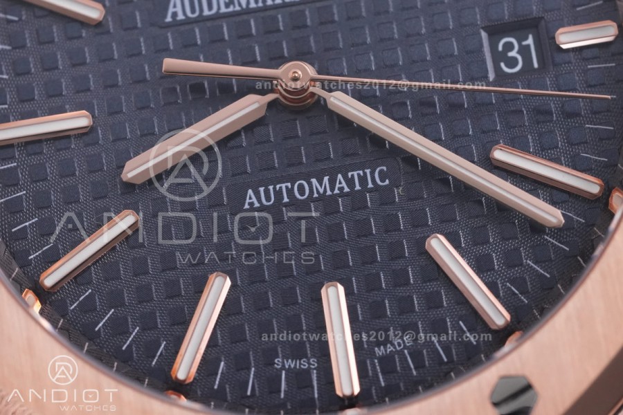 Royal Oak 41mm 15400 RG APSF 1:1 Best Edition Blue Textured Dial on RG Bracelet SA3120 Super Clone V3