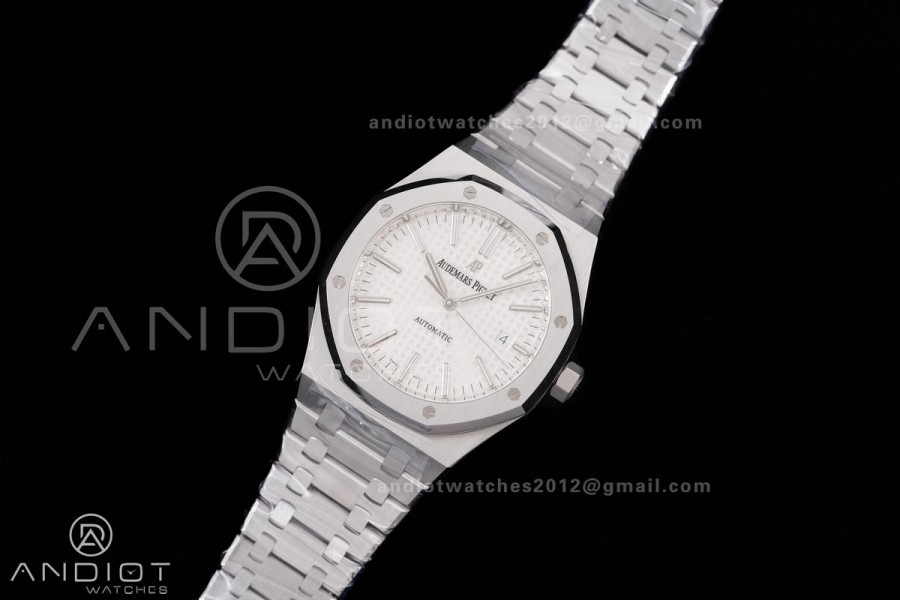 Royal Oak 41mm 15400 SS APSF 1:1 Best Edition White Textured Dial on SS Bracelet SA3120 Super Clone V3