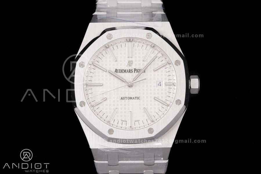 Royal Oak 41mm 15400 SS APSF 1:1 Best Edition White Textured Dial on SS Bracelet SA3120 Super Clone V3