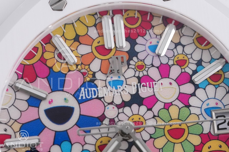 Royal Oak 15500 White Ceramic APSF 1:1 Best Edition Takashi Murakami SA4302 Super Clone