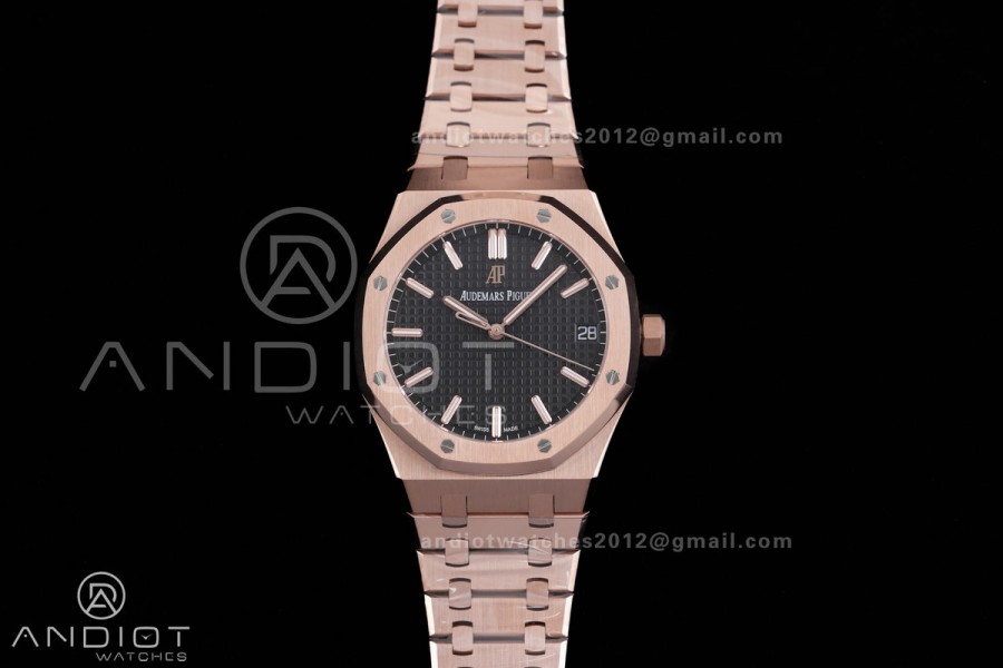 Royal Oak 15500 RG APSF 1:1 Best Edition Black Dial on RG Bracelet SA4302 Super Clone V2