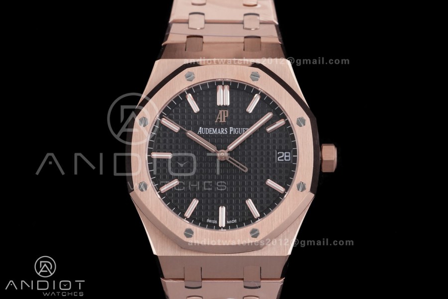 Royal Oak 15500 RG APSF 1:1 Best Edition Black Dial on RG Bracelet SA4302 Super Clone V2