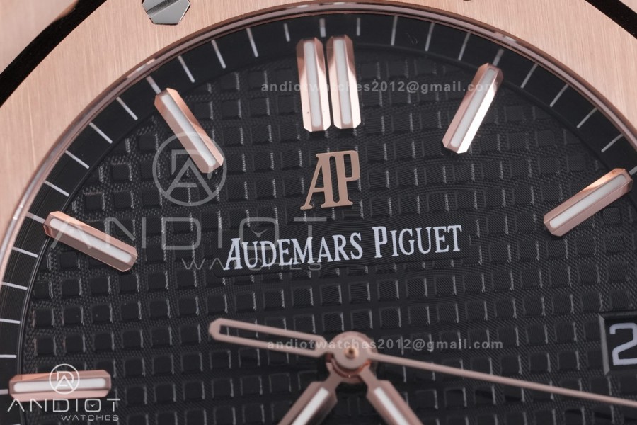 Royal Oak 15500 RG APSF 1:1 Best Edition Black Dial on RG Bracelet SA4302 Super Clone V2
