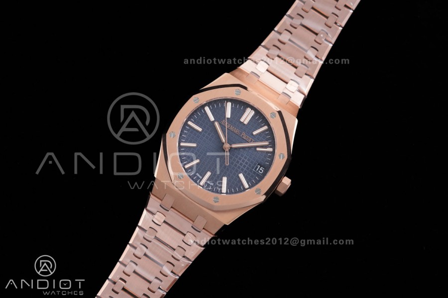 Royal Oak 15510 RG APSF 1:1 Best Edition Blue Dial on RG Bracelet SA4302 Super Clone V2