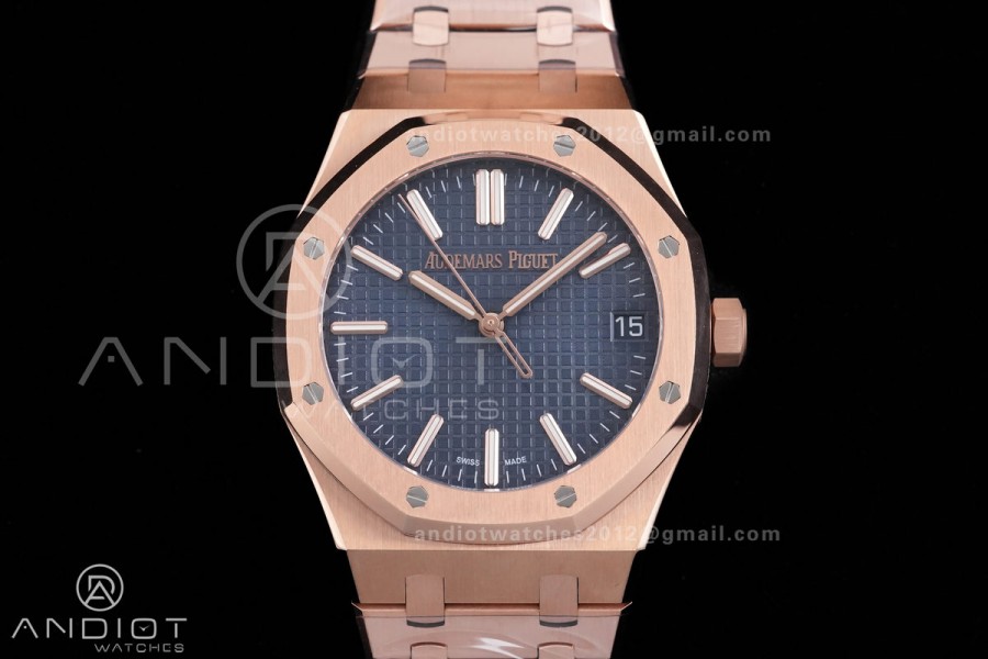 Royal Oak 15510 RG APSF 1:1 Best Edition Blue Dial on RG Bracelet SA4302 Super Clone V2