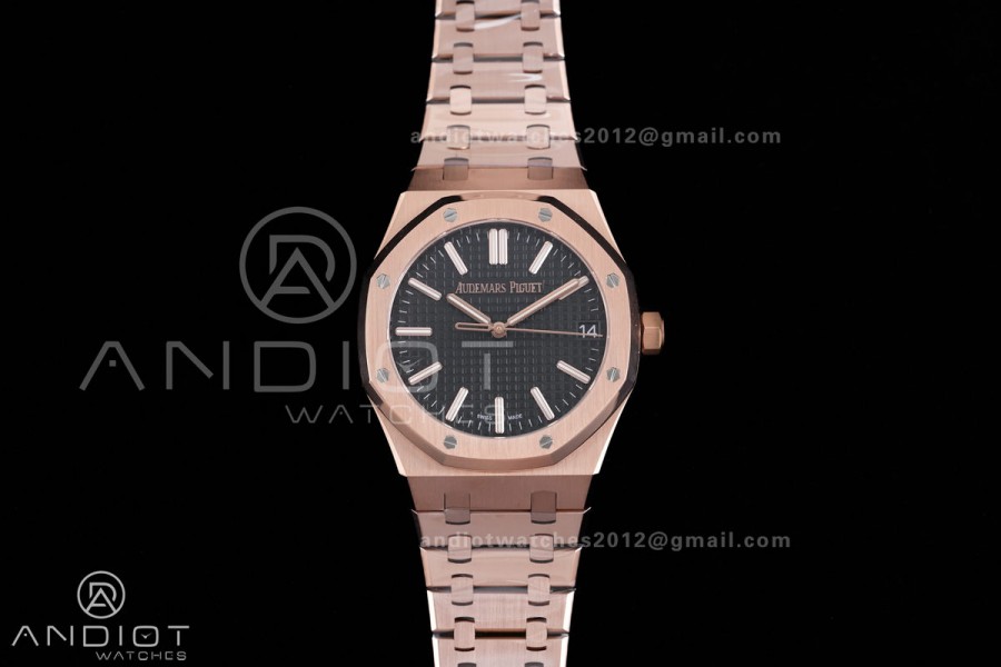 Royal Oak 15510 RG APSF 1:1 Best Edition Black Dial on RG Bracelet SA4302 Super Clone V2