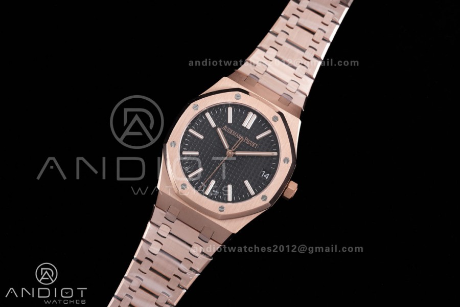 Royal Oak 15510 RG APSF 1:1 Best Edition Black Dial on RG Bracelet SA4302 Super Clone V2