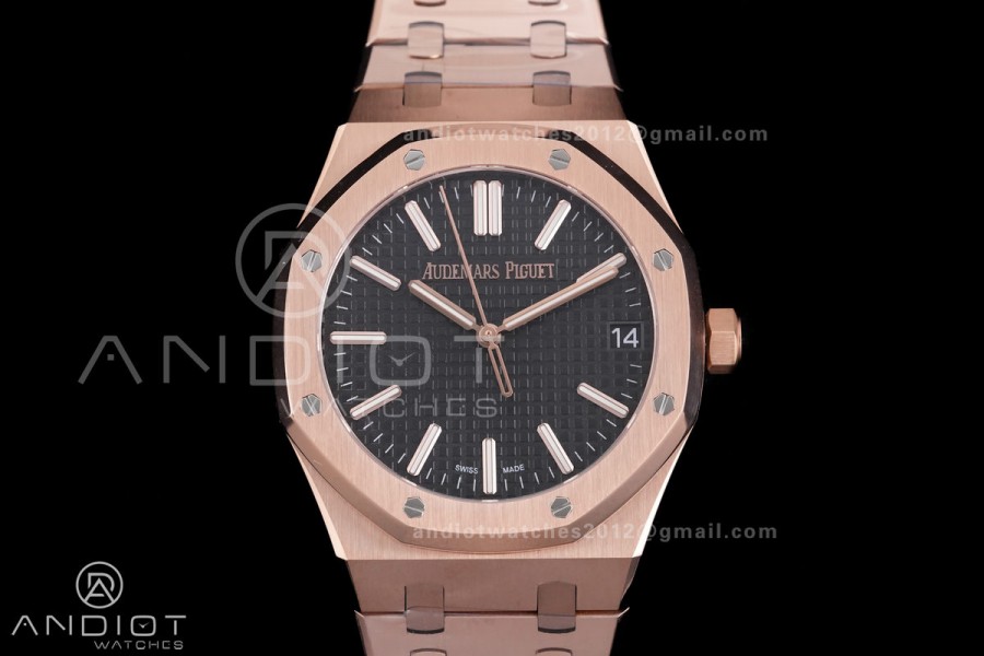 Royal Oak 15510 RG APSF 1:1 Best Edition Black Dial on RG Bracelet SA4302 Super Clone V2